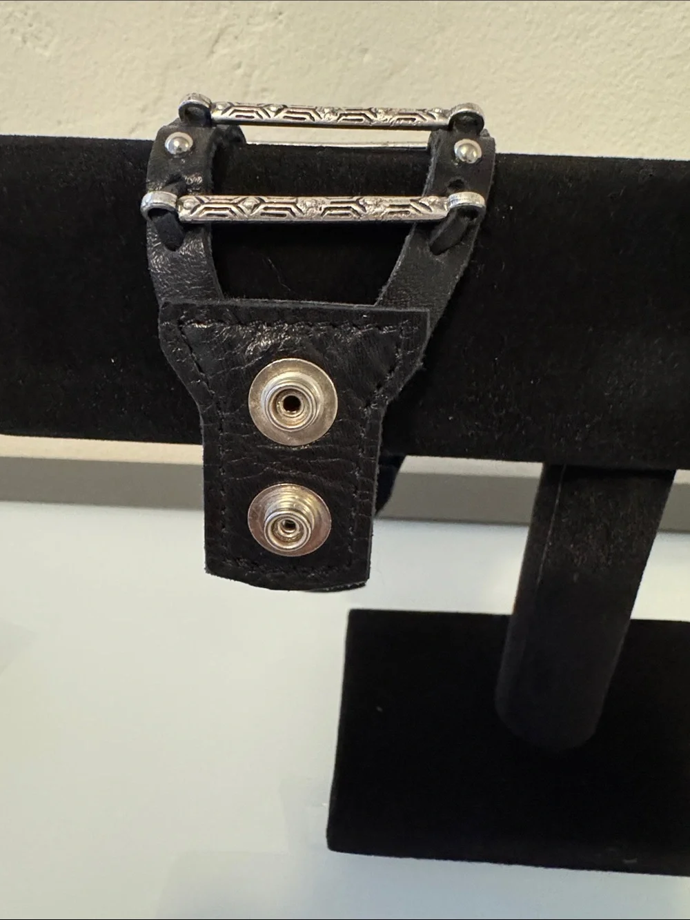 Genuine Black Leather Bracelet with Sterling Silver Bar Accents - adjustable
